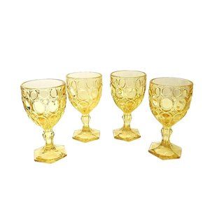 Set of 4 Fostoria Moonstone Wine Glasses Yellow Topaz 5.25"